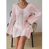 imageFalechay Womens Swimsuit Cover Up Long Sleeve Crochet Bathing Suit Mesh Backless Cover Ups Summer Beach Vacation Outfits 2026Pink