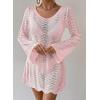 imageFalechay Womens Swimsuit Cover Up Long Sleeve Crochet Bathing Suit Mesh Backless Cover Ups Summer Beach Vacation Outfits 2026Pink