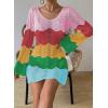 imageFalechay Womens Swimsuit Cover Up Long Sleeve Crochet Bathing Suit Mesh Backless Cover Ups Summer Beach Vacation Outfits 2026Rainbow Stripe