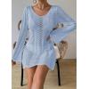 imageFalechay Womens Swimsuit Cover Up Long Sleeve Crochet Bathing Suit Mesh Backless Cover Ups Summer Beach Vacation Outfits 2026Sky Blue