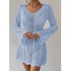 imageFalechay Womens Swimsuit Cover Up Long Sleeve Crochet Bathing Suit Mesh Backless Cover Ups Summer Beach Vacation Outfits 2026Sky Blue
