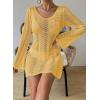 imageFalechay Womens Swimsuit Cover Up Long Sleeve Crochet Bathing Suit Mesh Backless Cover Ups Summer Beach Vacation Outfits 2026Yellow