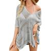 imageFalechay Women Bathing Suit Cover Up Summer Crochet Geometric Beach Swimsuit Coverup Mesh Knit Vacation Outfits Resort WearGrey