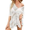 imageFalechay Women Bathing Suit Cover Up Summer Crochet Geometric Beach Swimsuit Coverup Mesh Knit Vacation Outfits Resort WearWhite