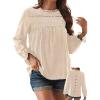 imageFalechay Womens Boho Tops Long Sleeve Shirts For Women Cute Crewneck Blouse Dressy Casual Swiss Dot Crochet Hollow Top 2026Apricot