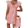 imageFalechay Womens Summer Dresses Bow Tie Back Sundresses for Women Ruffle Short Sleeve Dress Casual Cute Sundress with PocketsPeach Pink