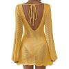 imageFalechay Womens Swimsuit Cover Up Long Sleeve Crochet Bathing Suit Mesh Backless Cover Ups Summer Beach Vacation Outfits 2026Yellow