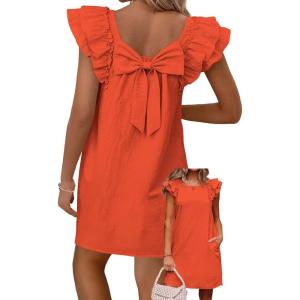 imageFalechay Womens Summer Dresses Bow Tie Back Sundresses for Women Ruffle Short Sleeve Dress Casual Cute Sundress with PocketsLight Orange