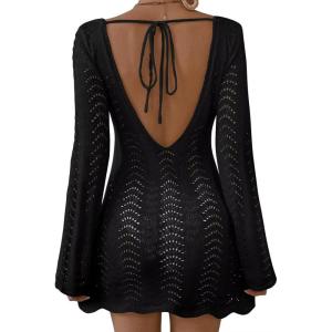 imageFalechay Womens Swimsuit Cover Up Long Sleeve Crochet Bathing Suit Mesh Backless Cover Ups Summer Beach Vacation Outfits 2026Black