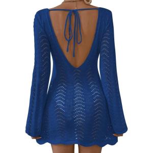 imageFalechay Womens Swimsuit Cover Up Long Sleeve Crochet Bathing Suit Mesh Backless Cover Ups Summer Beach Vacation Outfits 2026Blue