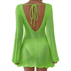 imageFalechay Womens Swimsuit Cover Up Long Sleeve Crochet Bathing Suit Mesh Backless Cover Ups Summer Beach Vacation Outfits 2026Green