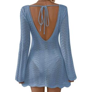 imageFalechay Womens Swimsuit Cover Up Long Sleeve Crochet Bathing Suit Mesh Backless Cover Ups Summer Beach Vacation Outfits 2026Lake