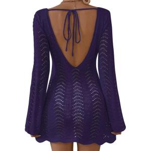 imageFalechay Womens Swimsuit Cover Up Long Sleeve Crochet Bathing Suit Mesh Backless Cover Ups Summer Beach Vacation Outfits 2026Navy Blue