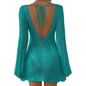 imageFalechay Womens Swimsuit Cover Up Long Sleeve Crochet Bathing Suit Mesh Backless Cover Ups Summer Beach Vacation Outfits 2026Turquoise