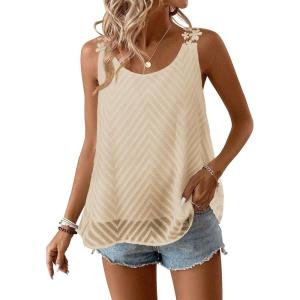 imageWomens Tank Tops Flowy Sleeveless Summer Boho Tank Top for Women Casual Crewneck Strap Lace Camisole ShirtsApricot1