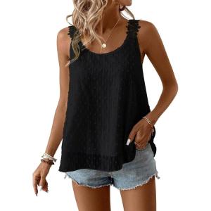 imageWomens Tank Tops Flowy Sleeveless Summer Boho Tank Top for Women Casual Crewneck Strap Lace Camisole ShirtsBlack