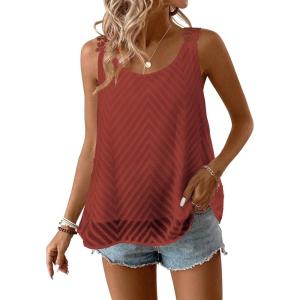 imageWomens Tank Tops Flowy Sleeveless Summer Boho Tank Top for Women Casual Crewneck Strap Lace Camisole ShirtsBrick Red1