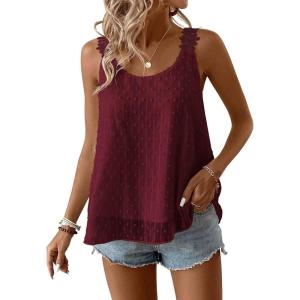 imageWomens Tank Tops Flowy Sleeveless Summer Boho Tank Top for Women Casual Crewneck Strap Lace Camisole ShirtsBurgundy