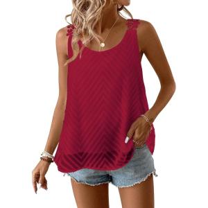 imageWomens Tank Tops Flowy Sleeveless Summer Boho Tank Top for Women Casual Crewneck Strap Lace Camisole ShirtsBurgundy1