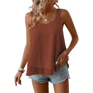 imageWomens Tank Tops Flowy Sleeveless Summer Boho Tank Top for Women Casual Crewneck Strap Lace Camisole ShirtsCaramel