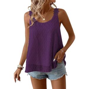 imageWomens Tank Tops Flowy Sleeveless Summer Boho Tank Top for Women Casual Crewneck Strap Lace Camisole ShirtsDark Purple