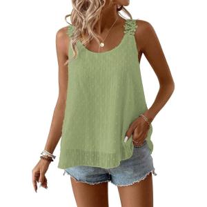 imageWomens Tank Tops Flowy Sleeveless Summer Boho Tank Top for Women Casual Crewneck Strap Lace Camisole ShirtsLight Green