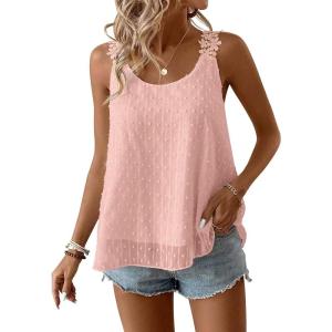imageWomens Tank Tops Flowy Sleeveless Summer Boho Tank Top for Women Casual Crewneck Strap Lace Camisole ShirtsLight Pink