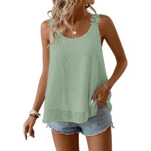 imageWomens Tank Tops Flowy Sleeveless Summer Boho Tank Top for Women Casual Crewneck Strap Lace Camisole ShirtsMint Green