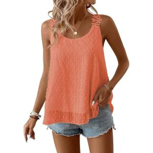 imageWomens Tank Tops Flowy Sleeveless Summer Boho Tank Top for Women Casual Crewneck Strap Lace Camisole ShirtsOrange