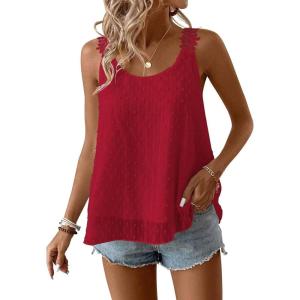 imageWomens Tank Tops Flowy Sleeveless Summer Boho Tank Top for Women Casual Crewneck Strap Lace Camisole ShirtsRed