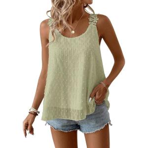 imageWomens Tank Tops Flowy Sleeveless Summer Boho Tank Top for Women Casual Crewneck Strap Lace Camisole ShirtsSage Green