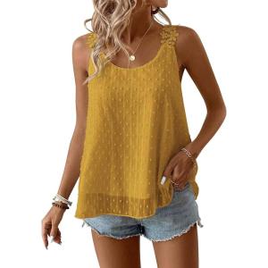 imageWomens Tank Tops Flowy Sleeveless Summer Boho Tank Top for Women Casual Crewneck Strap Lace Camisole ShirtsYellow