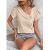 imageFalechay Blouses for Women Dressy Casual Petal Sleeve V Neck Asymmetric Collar Summer Tops Business Work Shirts with ButtonsApricot