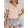imageFalechay Blouses for Women Dressy Casual Petal Sleeve V Neck Asymmetric Collar Summer Tops Business Work Shirts with ButtonsApricot1