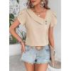 imageFalechay Blouses for Women Dressy Casual Petal Sleeve V Neck Asymmetric Collar Summer Tops Business Work Shirts with ButtonsApricot1