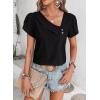imageFalechay Blouses for Women Dressy Casual Petal Sleeve V Neck Asymmetric Collar Summer Tops Business Work Shirts with ButtonsBlack