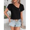 imageFalechay Blouses for Women Dressy Casual Petal Sleeve V Neck Asymmetric Collar Summer Tops Business Work Shirts with ButtonsBlack
