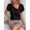 imageFalechay Blouses for Women Dressy Casual Petal Sleeve V Neck Asymmetric Collar Summer Tops Business Work Shirts with ButtonsBlack1