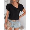 imageFalechay Blouses for Women Dressy Casual Petal Sleeve V Neck Asymmetric Collar Summer Tops Business Work Shirts with ButtonsBlack1