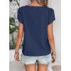 imageFalechay Blouses for Women Dressy Casual Petal Sleeve V Neck Asymmetric Collar Summer Tops Business Work Shirts with ButtonsNavy Blue