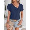 imageFalechay Blouses for Women Dressy Casual Petal Sleeve V Neck Asymmetric Collar Summer Tops Business Work Shirts with ButtonsNavy Blue