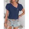 imageFalechay Blouses for Women Dressy Casual Petal Sleeve V Neck Asymmetric Collar Summer Tops Business Work Shirts with ButtonsNavy Blue