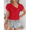 imageFalechay Blouses for Women Dressy Casual Petal Sleeve V Neck Asymmetric Collar Summer Tops Business Work Shirts with ButtonsRed
