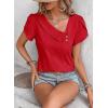 imageFalechay Blouses for Women Dressy Casual Petal Sleeve V Neck Asymmetric Collar Summer Tops Business Work Shirts with ButtonsRed1