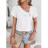 imageFalechay Blouses for Women Dressy Casual Petal Sleeve V Neck Asymmetric Collar Summer Tops Business Work Shirts with ButtonsWhite