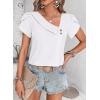 imageFalechay Blouses for Women Dressy Casual Petal Sleeve V Neck Asymmetric Collar Summer Tops Business Work Shirts with ButtonsWhite1