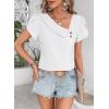 imageFalechay Blouses for Women Dressy Casual Petal Sleeve V Neck Asymmetric Collar Summer Tops Business Work Shirts with ButtonsWhite1