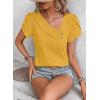 imageFalechay Blouses for Women Dressy Casual Petal Sleeve V Neck Asymmetric Collar Summer Tops Business Work Shirts with ButtonsYellow1