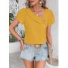 imageFalechay Blouses for Women Dressy Casual Petal Sleeve V Neck Asymmetric Collar Summer Tops Business Work Shirts with ButtonsYellow1