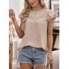 imageFalechay Womens Boho Blouse Summer Ruffle Sleeve Tops Lace Crochet Split Neck Shirts Pleated Textured Top Casual ElegantApricot